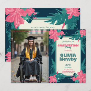 🎓With QR code Tropical Bloom Photo  Invitation