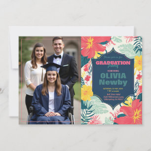 🎓With QR code Tropical Bloom Photo  Invitation