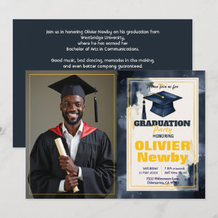 🎓With QR code Watercolor Split‑Layout Graduation  Invitation