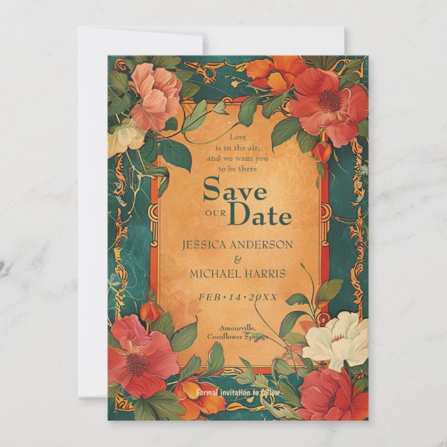🌹 With QR Rose Romance: Art Nouveau Splendour Save The Date (Front)