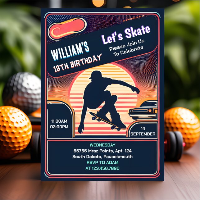 With Scooter Jump Zone Skateboarding 13th Birthday Invitation (Creator Uploaded)