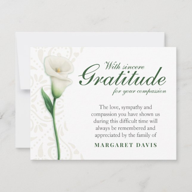 With Sincere Gratitude Funeral Thank You Card (Front)