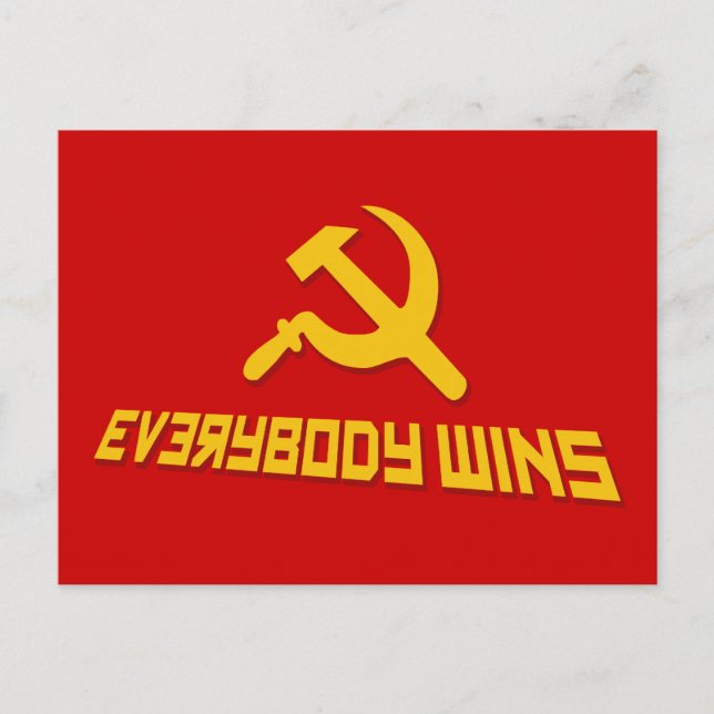 With Socialism Everybody Wins! Government Satire Postcard (Front)