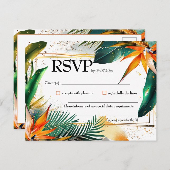 With song, Birds of Paradise Bliss RSVP  Invitation Postcard (Front/Back)