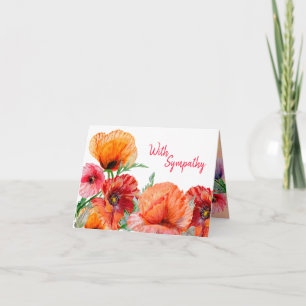 With Sympathy, Watercolor Poppy Flowers 2 Card