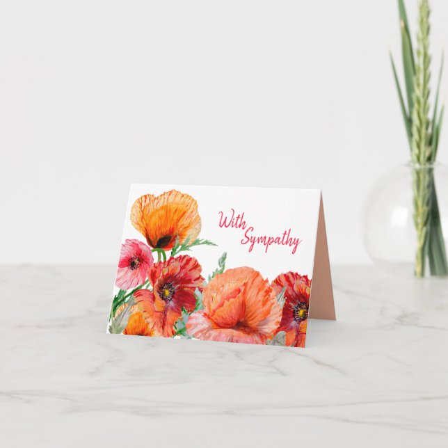 With Sympathy, Watercolor Poppy Flowers Card (Front)