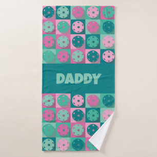 With text Awesome pickleball pink💗 and minty 💚  Bath Towel