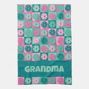 With text Awesome pickleball pink💗 and minty 💚 Tea Towel