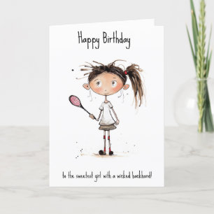 With text, cute tennis star girl holiday card