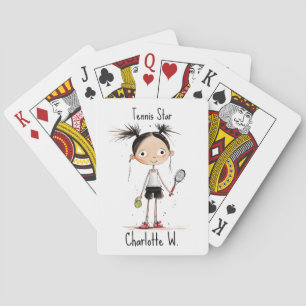 With text, cute tennis star girl  playing cards
