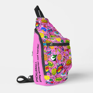 😍With text mixed pickleball pink Sling Bag