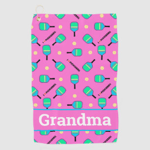 With text pastel I love Pickleball pink  Golf Towel