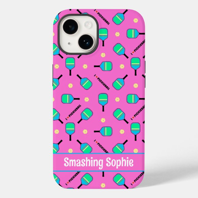 With text pastel I love Pickleball pink iPhone 14 Case-Mate iPhone Case (Back)