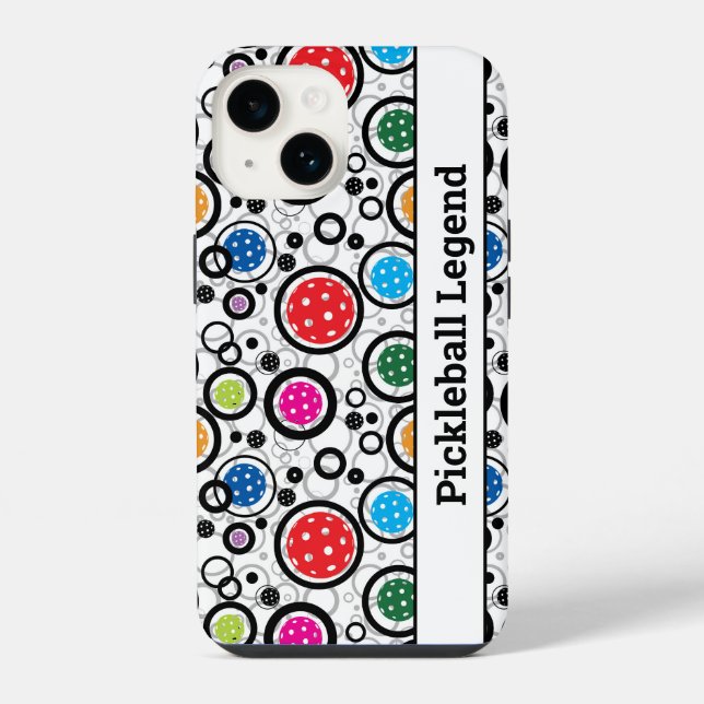 With text Pattern with Pickleballs iPhone 14 Case (Back)