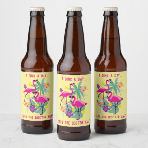 With text Summer Pickleball 🤩Tropical party  Beer Bottle Label