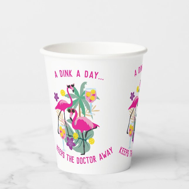 With text Summer Pickleball 🤩Tropical party Paper Cups (Front)
