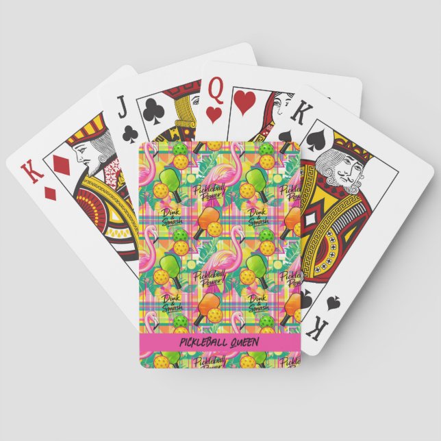 With text Tropical Flamingo Pickleball  Playing Cards (Back)