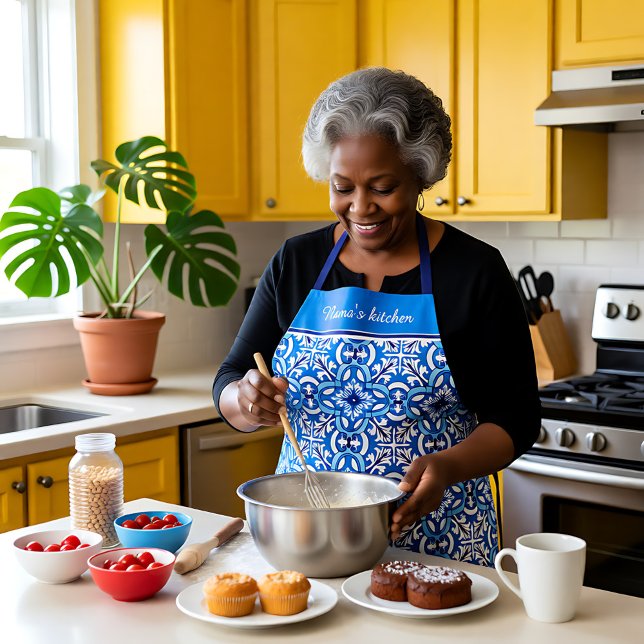 With text💙🤍Beautiful Mediterranean Azulejos Apron (With text💙🤍Beautiful Mediterranean Azulejos Apron)