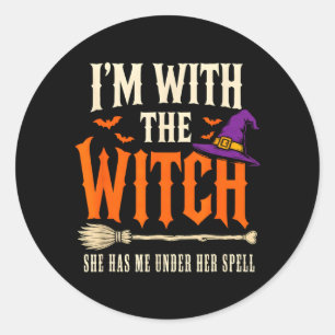 With The Witch Funny Halloween Couple Witchy Classic Round Sticker