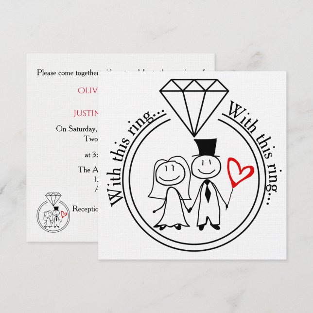With This Ring Casual Stick Figure Couple Wedding Invitation (Front/Back)