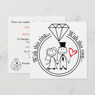 With This Ring Casual Stick Figure Couple Wedding Invitation