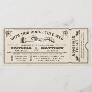 With This Ring, Vintage Wedding Ticket Invitation