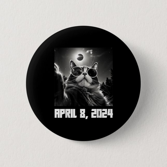 With Total Solar Eclipse Cat Selfie 6 Cm Round Badge (Front)