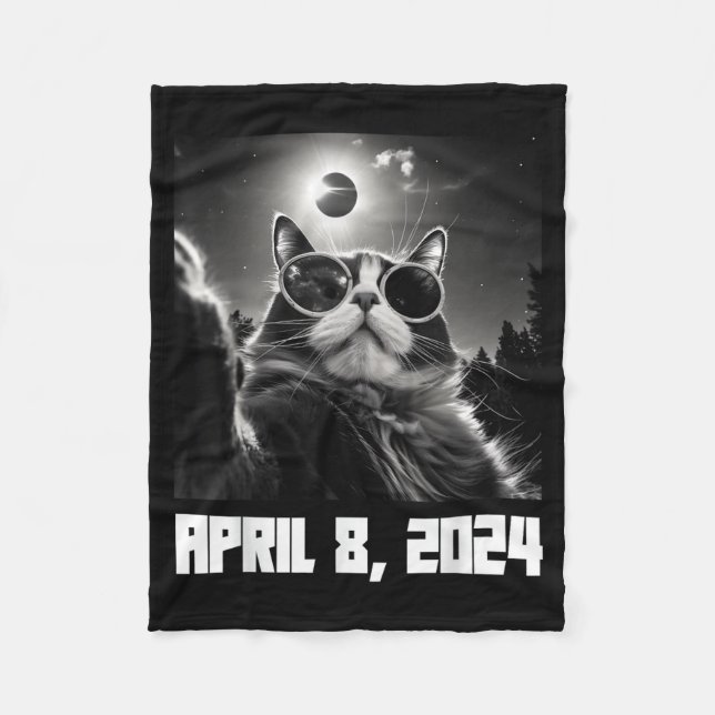 With Total Solar Eclipse Cat Selfie Fleece Blanket (Front)