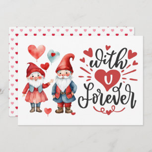 "With U Forever" Cute Gnome Photo Valentines Card