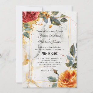 With Wedding details Marble Dreams: Orange Rose Invitation
