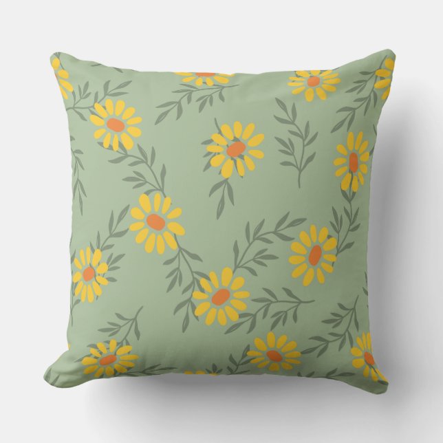 With yellow daisies and soft green leaves cushion (Front)