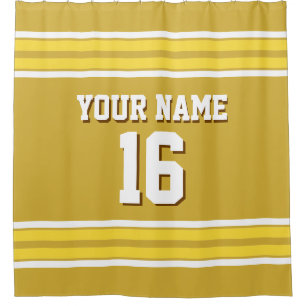 with Yellow White Stripes Sports Jersey Shower Curtain
