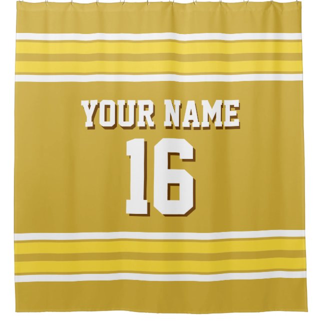 with Yellow White Stripes Sports Jersey Shower Curtain (Front)