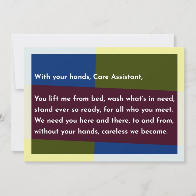 With your hands, Care Assistant Thank You Card (Front)