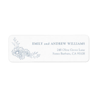 Withe Dusty Blue Daisy Wedding Return Address