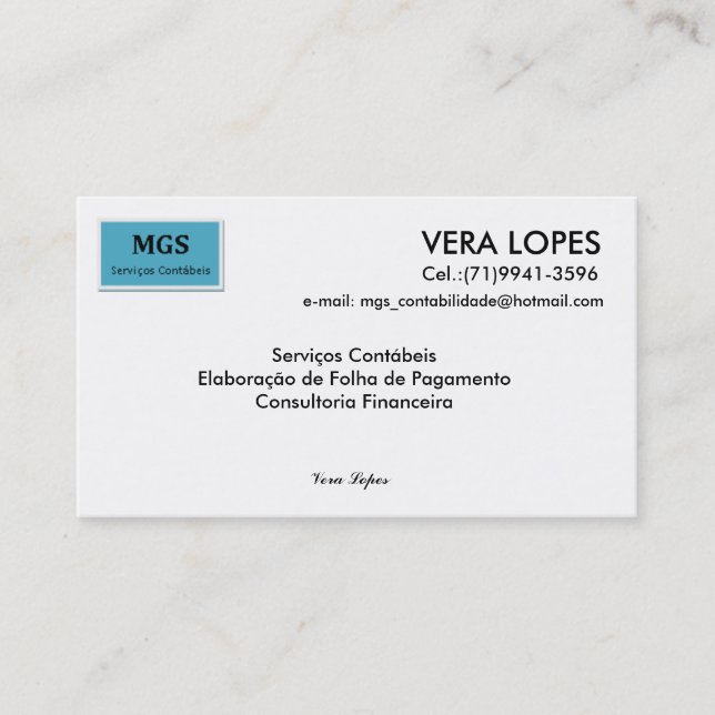 Without title, VERA LOPES, email: mgs_contabilida… Business Card (Front)