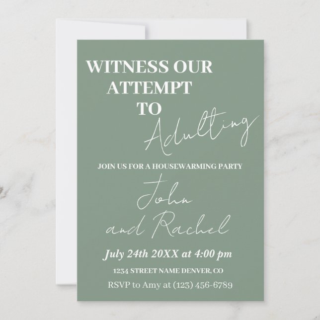 Witness our attempt to adulting housewarming party invitation (Front)