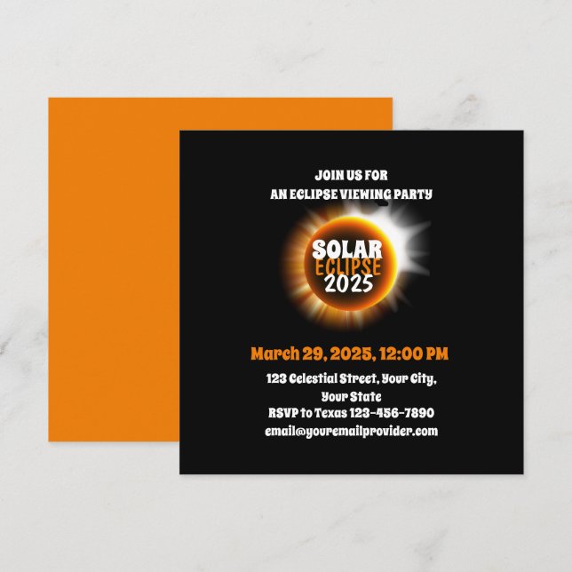 Witnessing the Total Solar Eclipse 3/29/2025 USA  Invitation (Front/Back)
