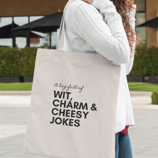 Witty Charm Humour Cheesy Jokes Funny Cool Gift Tote Bag (Shop now and add a touch of humor to your everyday adventures!)