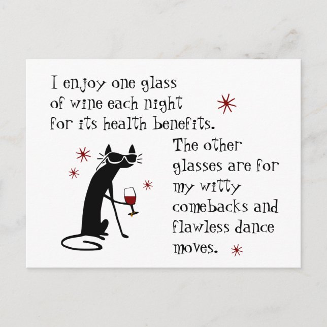 Witty Comebacks Wine Quote Black Cat Postcard (Front)