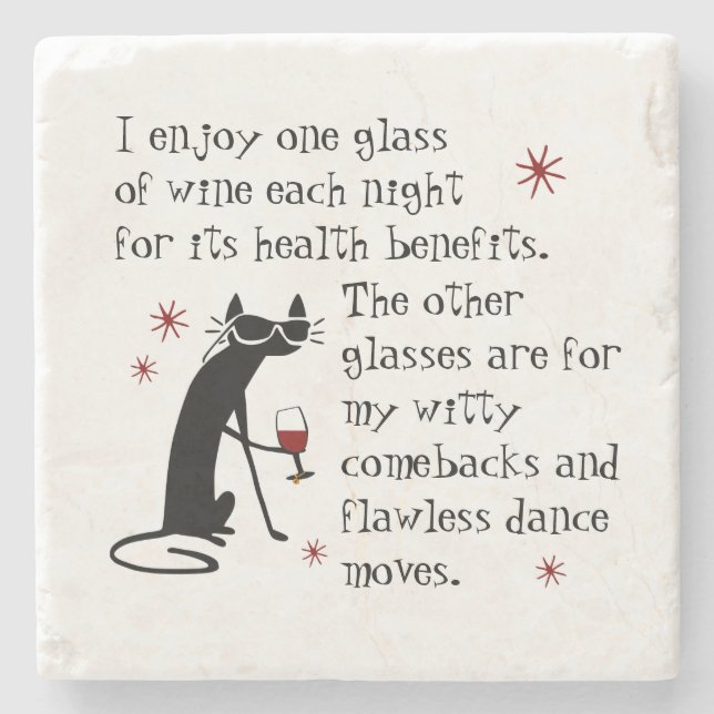 Witty Comebacks Wine Quote Black Cat Stone Coaster (Front)