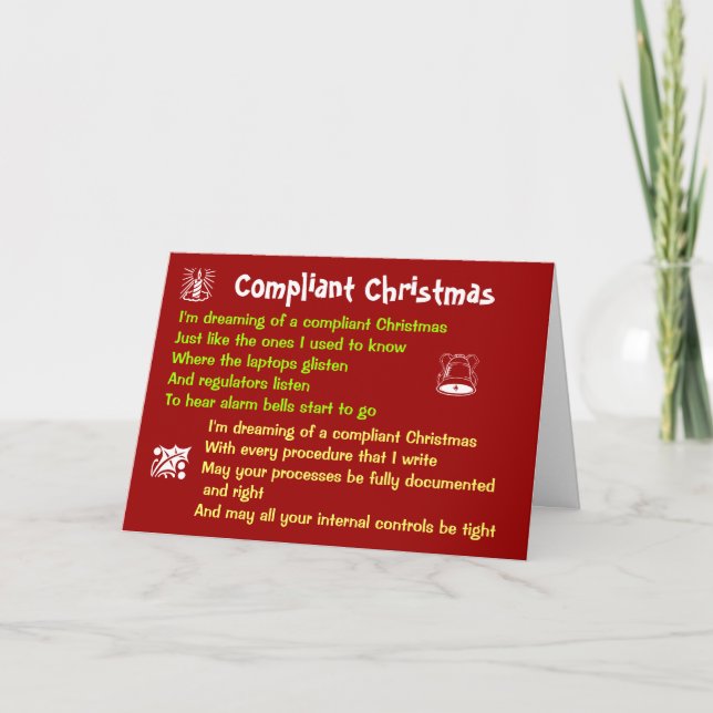 Witty Compliance White Christmas Song Words Holiday Card (Front)
