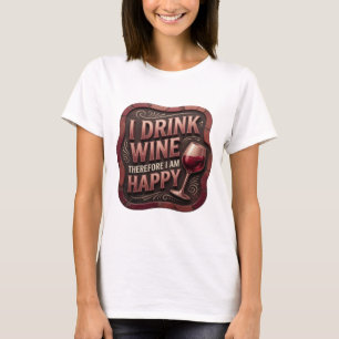 Witty Gold I DRINK WINE THEREFORE I AM HAPPY T-Shirt