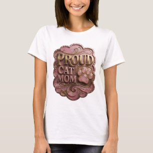 Witty Gold PROUD CAT MOM Statement Design T-Shirt