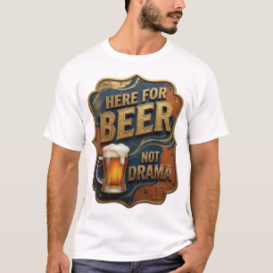 Witty HERE FOR BEER NOT DRAMA 3D Text Art T-Shirt
