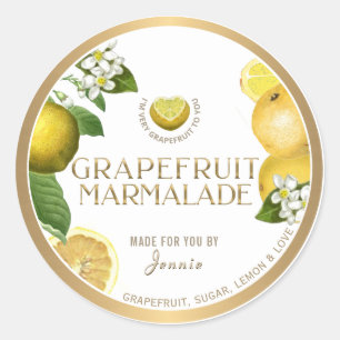 Witty Logo Design Elegant Grapefruit Marmalade Classic Round Sticker