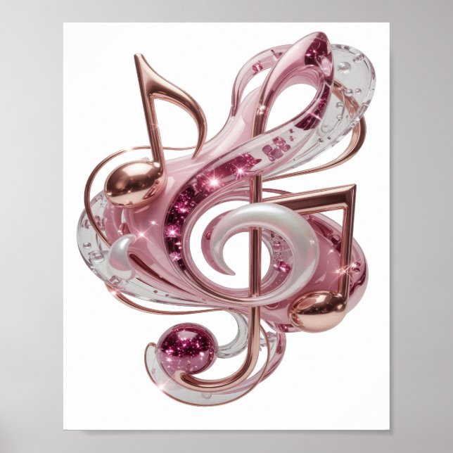 Witty Pink PINK MUSIC NOTES Design Poster (Front)