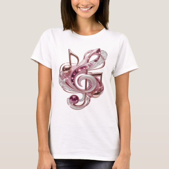 Witty Pink PINK MUSIC NOTES Design T-Shirt (Front)
