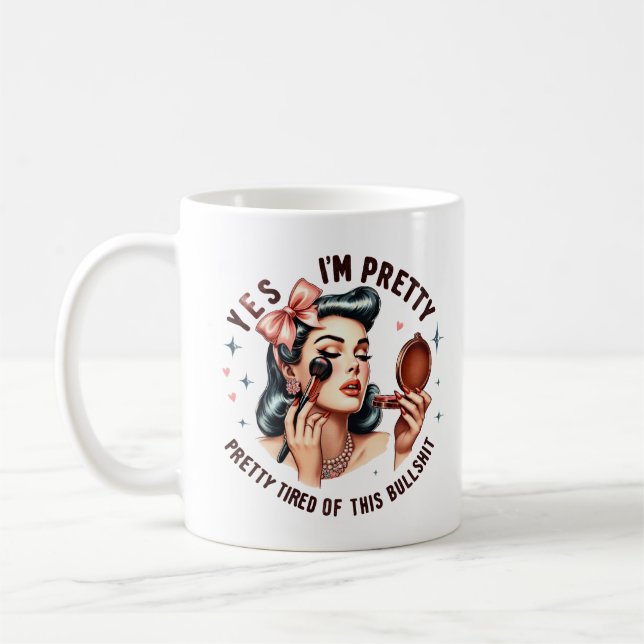 Witty Retro Girl  – Pretty Tired of Bull Tri-Blend Coffee Mug (Left)