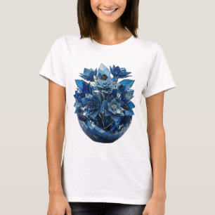 Witty Silver BLUE GLASS FLOWERS Bold Design T-Shirt